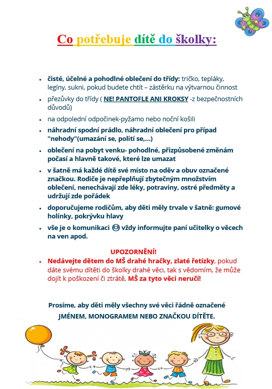 Co potřebujete dítě do školky